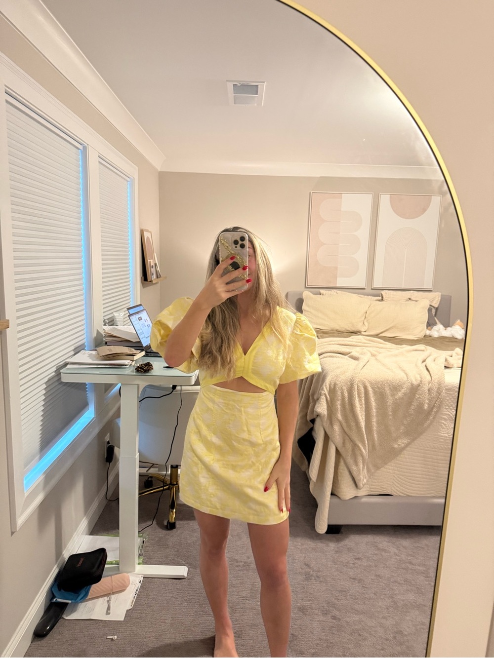 Showpo Yellow Puff-Sleeve Cutout Mini Dress - Sunshine Yellow